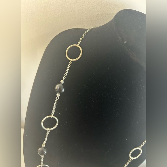 Elegant Silver Toned and Black Necklace - Picture 2 of 5